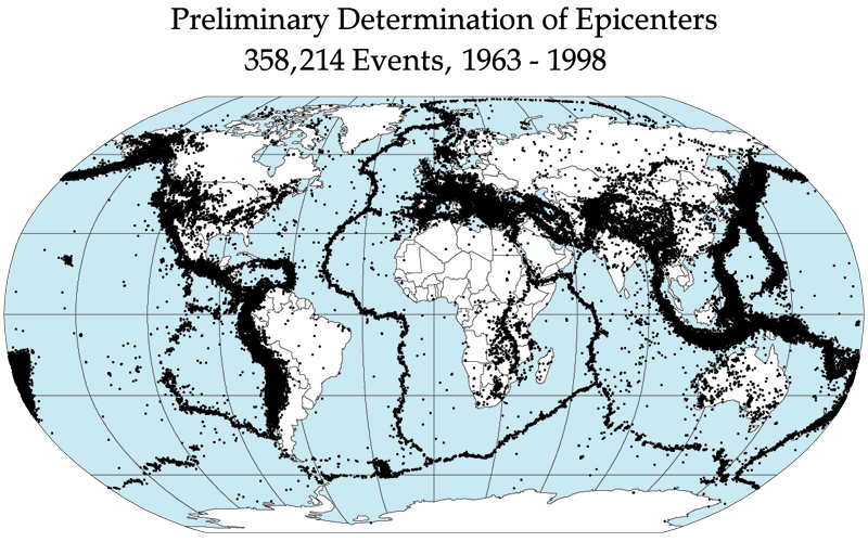 Earthquakes outlining crustal plates, USGS