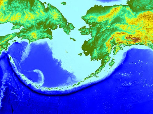 Aleutian Trench is the black line to the south of the Aleutian Islands.