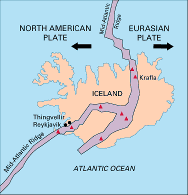 Mid-Atlantic Ridge running through Iceland, USGS