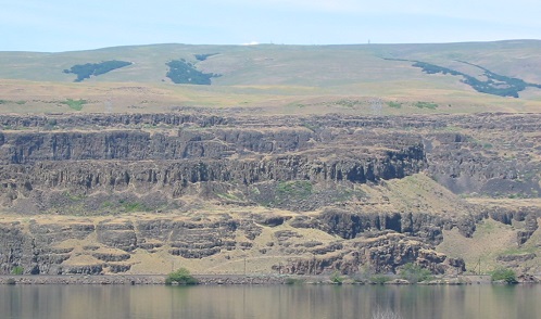 Flood basalts exposed on the Washington side of the Columbia River Gorge.
