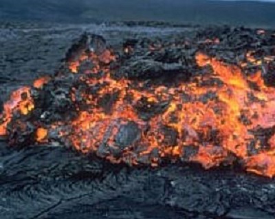 Slow moving aa lava flow that is rough to walk on.