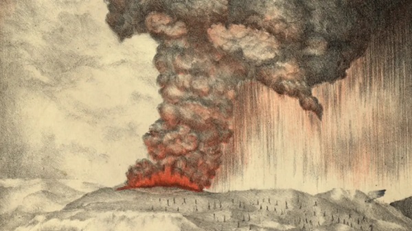 Lithograph of 1883 eruption of Krakatoa